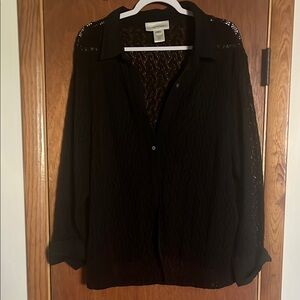 Susan Bristol Black cut out Button Down Shirt Notched Collar